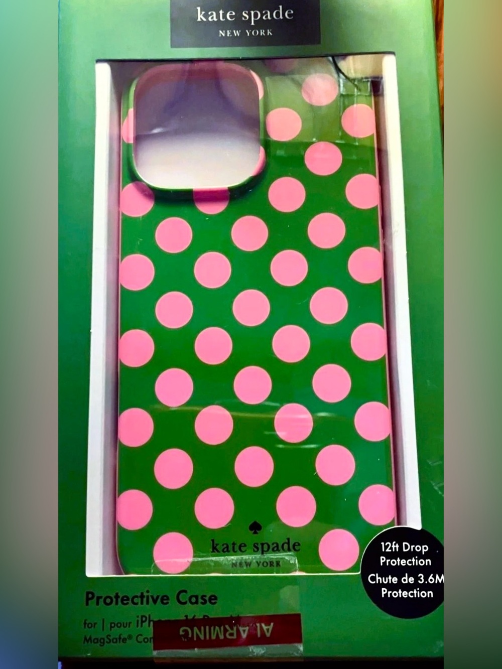 NEW Kate Spade New York 16 PRO MAX Pink/Green Dots protective Case TPU.